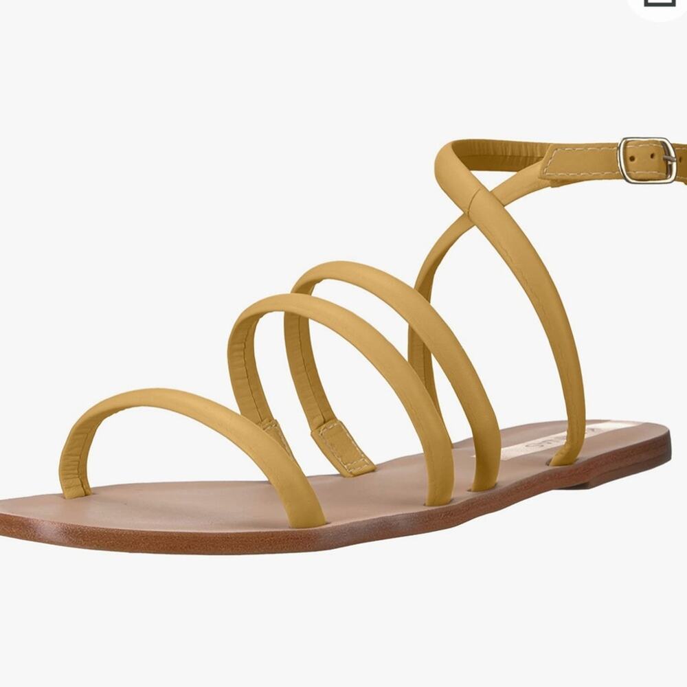 KAANAS Women's Diamantina Strappy Flat Leather Sandal Yellow Gold